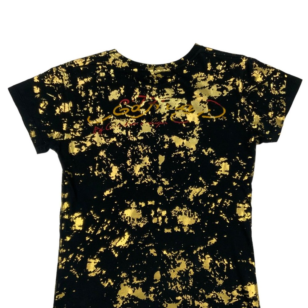 Ed Hardy NWT Rare Gold Fleck Sketch T-Shirt L Black Butterfly Skull t-shirt - Picture 7 of 11